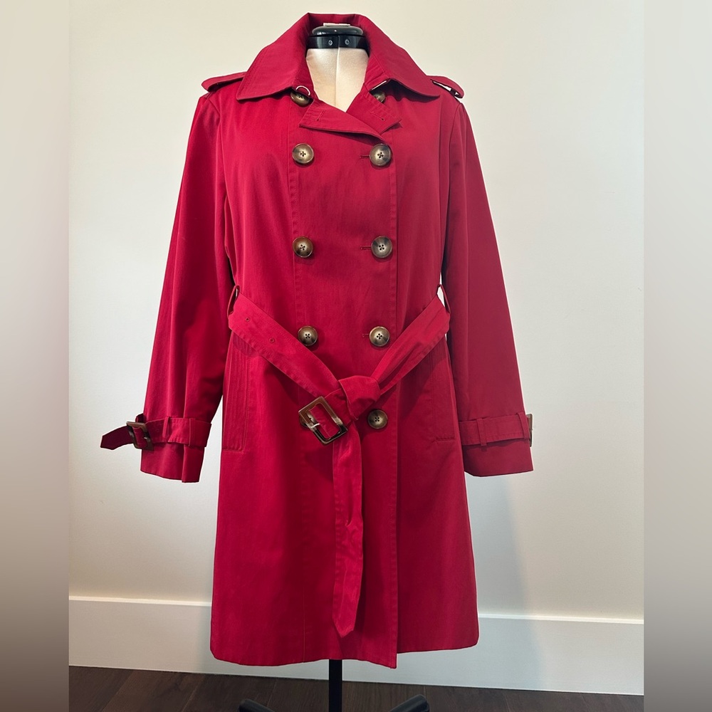 London Fog Women's XL Double-Breasted Red Trench Coat
